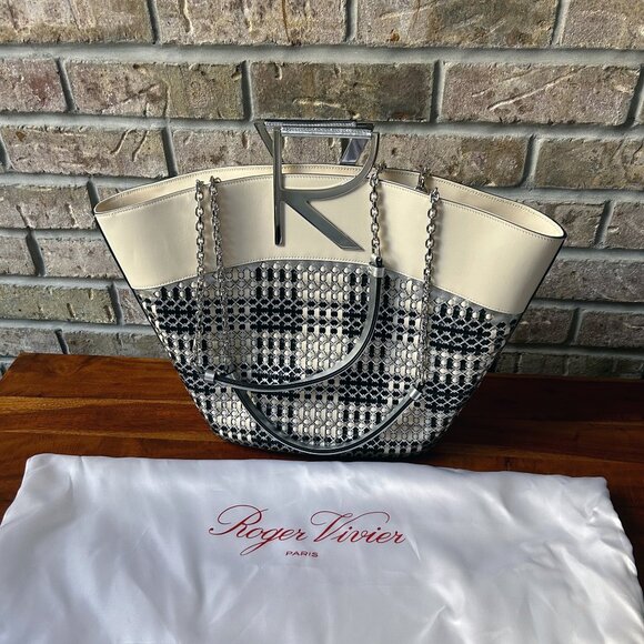 ROGER VIVIER Metallic woven leather tote, LIKE NEW - Picture 5 of 10